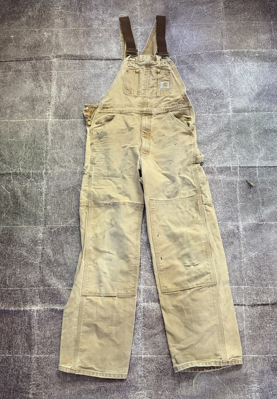 Men's Vintage 90s Carhartt Double Knee Front Bib Canvas Work Overalls Sz 34 X 30